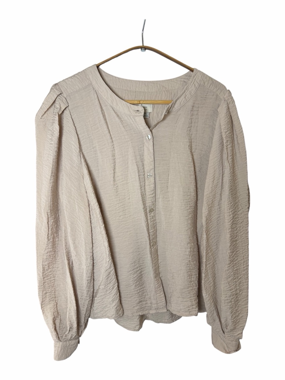 a new day Beige Textured Button-Front Long Sleeve Blouse. Size XL.